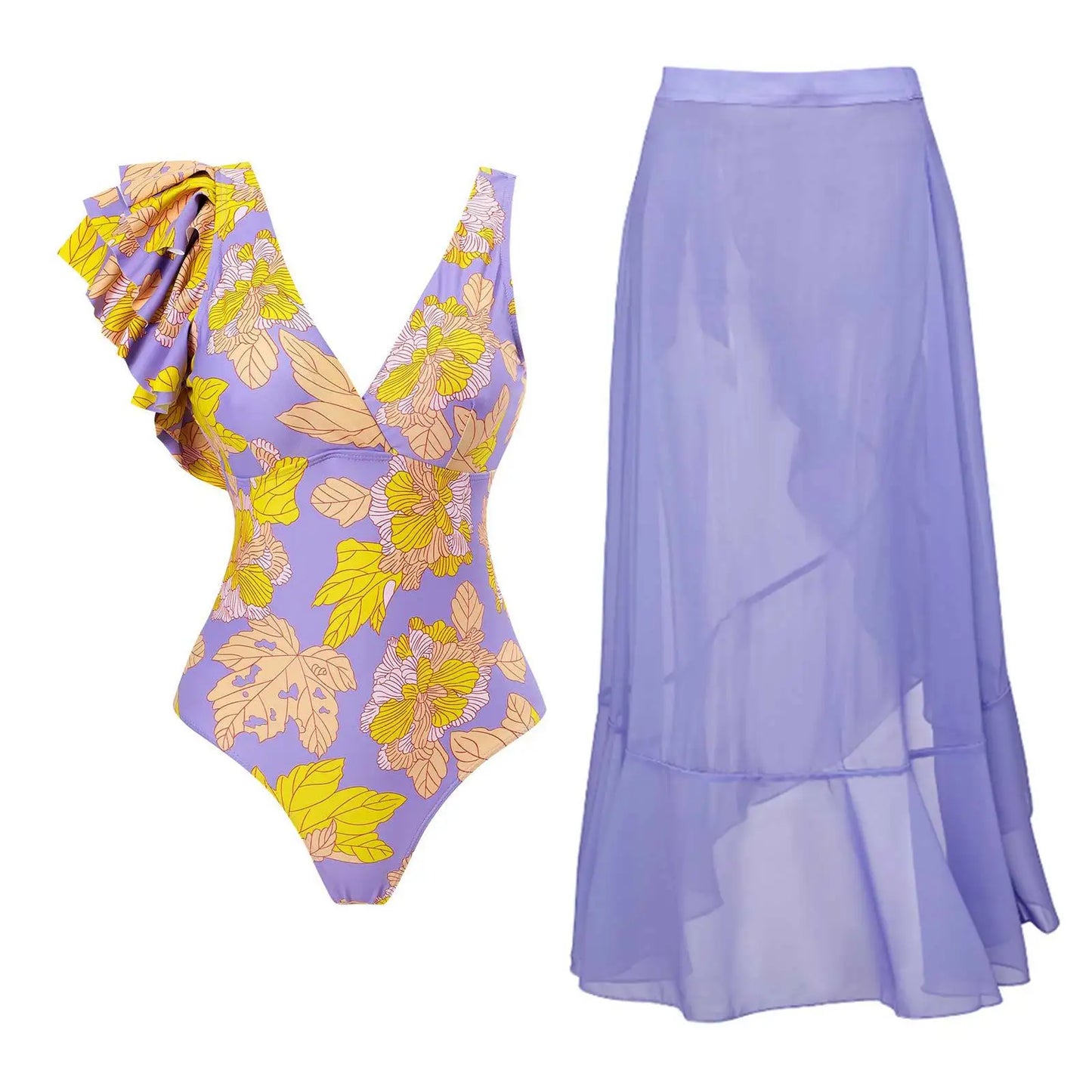 2024 New 2-Piece Women Bikini Set Push Up Floral Printed Ruffle Bikinis Strappy Bandage Swimwear Brazilian Biquini Bathing Suit