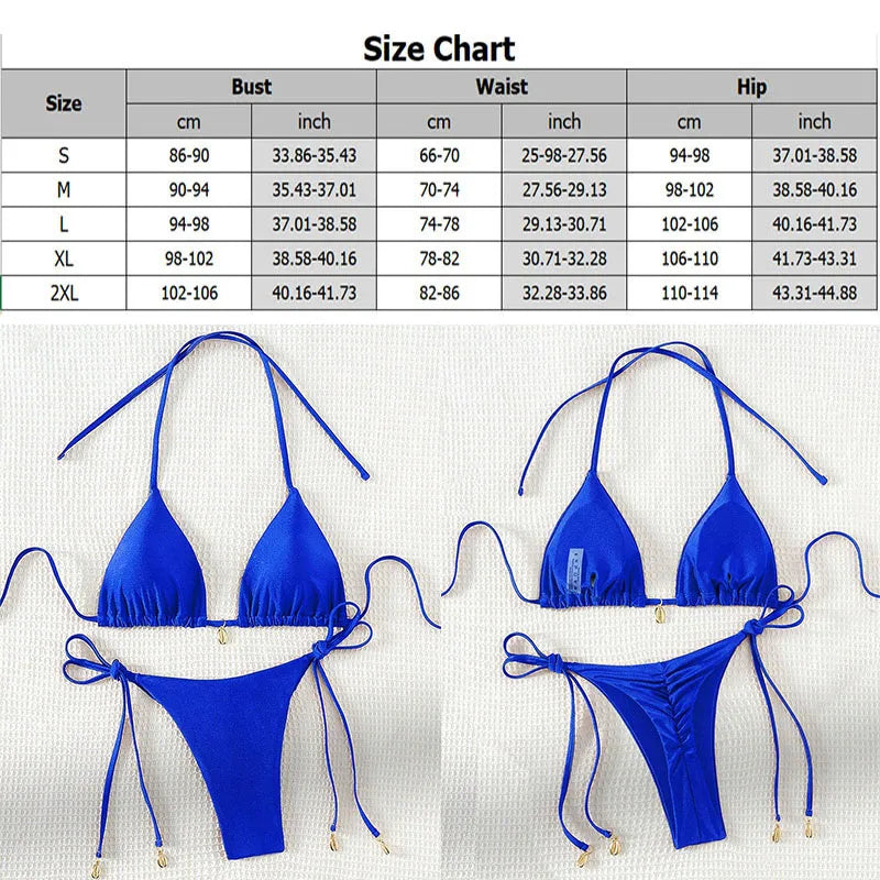2 Pcs/Set Bikini Set Sexy Bikinis 2025 Bathing Suit Solid Color Halter