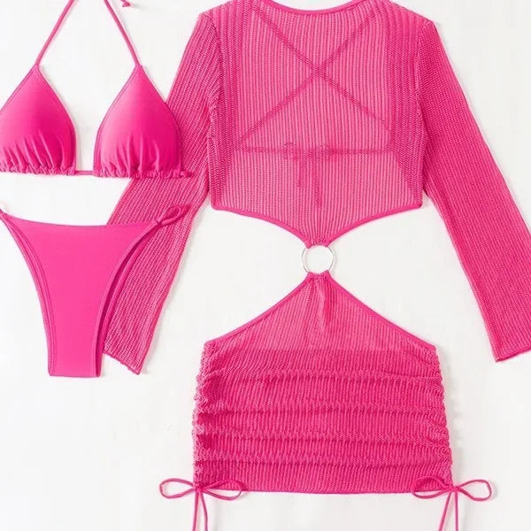 New Hot Sale Of The Season Pure Color Three-piece Bikini Swimsuit Separate Design Cross-Border Swimwear Elegant Feminine Fashion