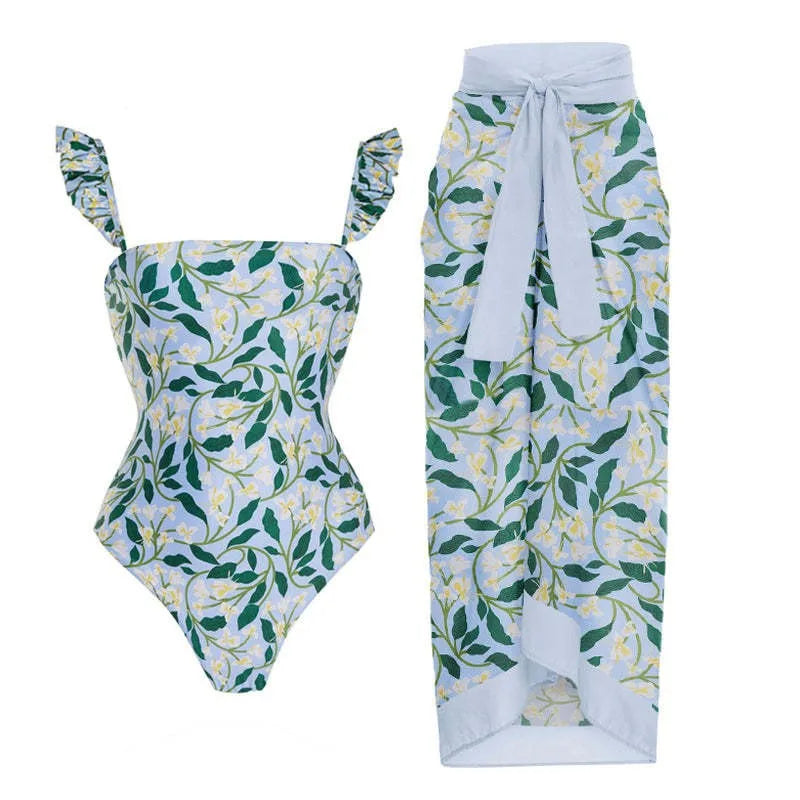 2024 New 2-Piece Women Bikini Set Push Up Floral Printed Ruffle Bikinis Strappy Bandage Swimwear Brazilian Biquini Bathing Suit