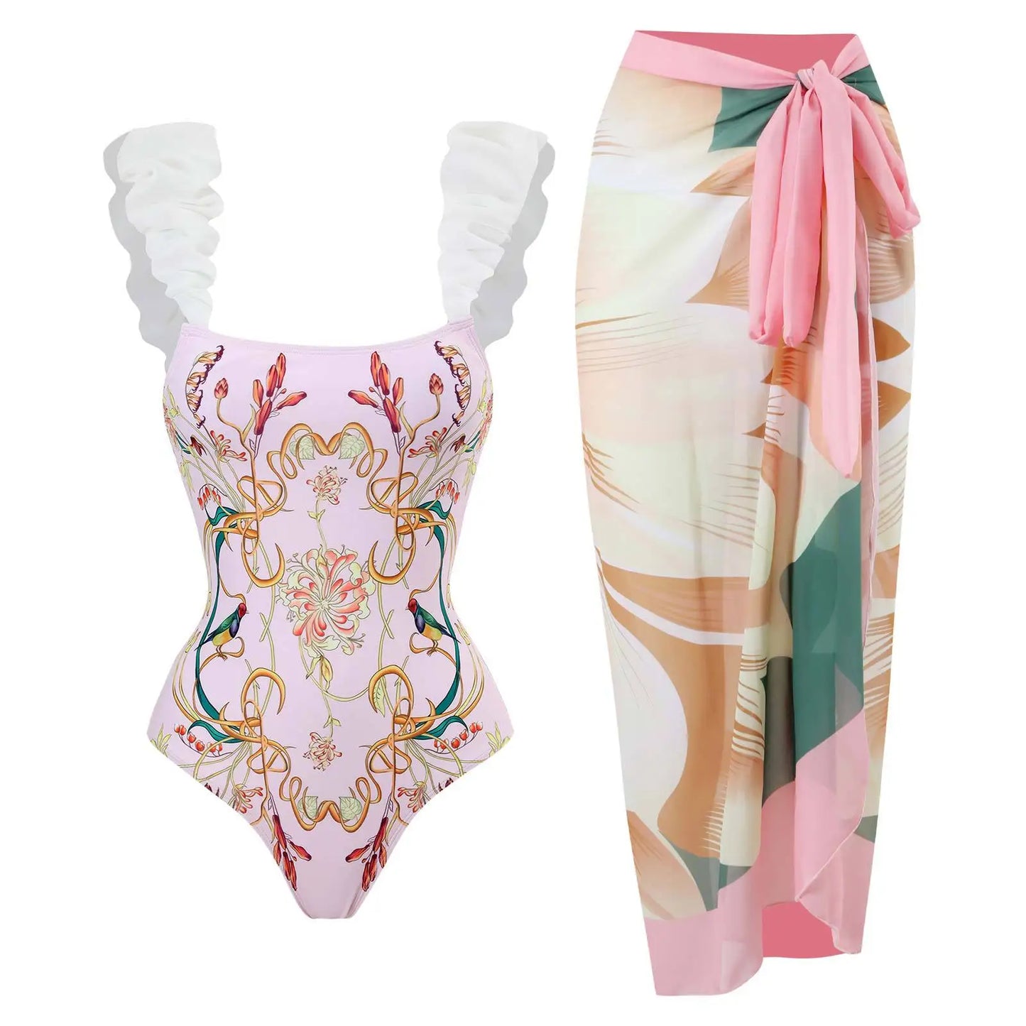 2024 New 2-Piece Women Bikini Set Push Up Floral Printed Ruffle Bikinis Strappy Bandage Swimwear Brazilian Biquini Bathing Suit
