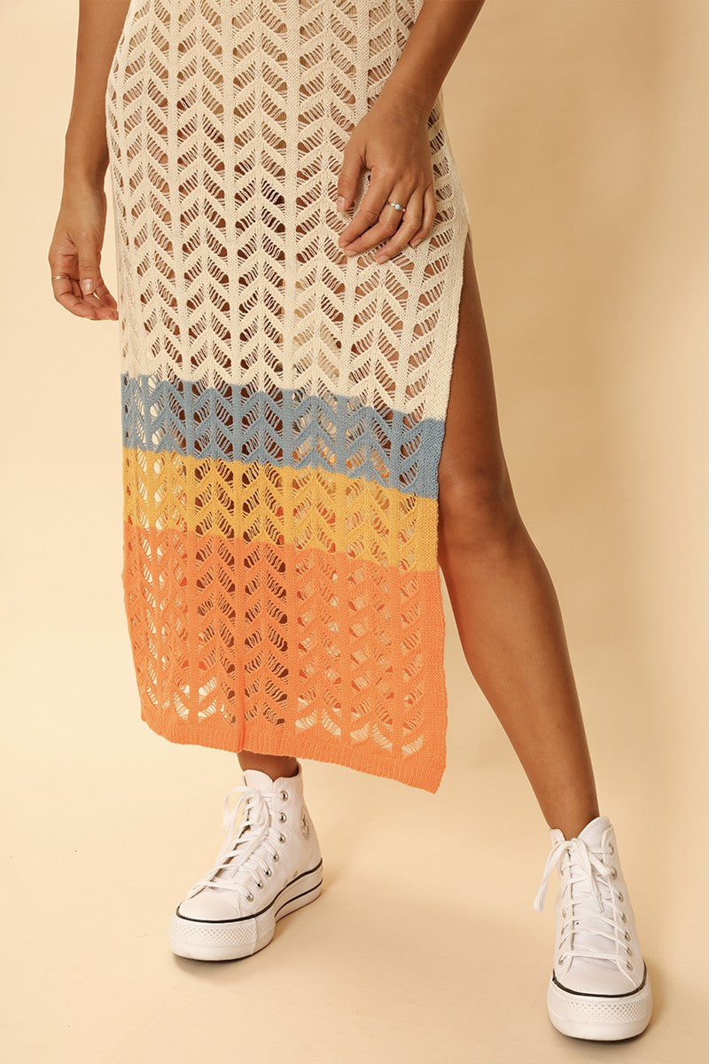 Open Knit Color Block Cover Up