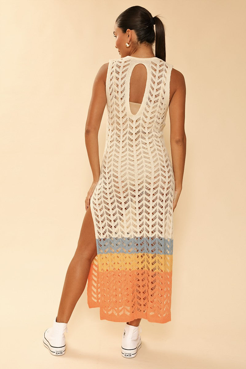 Open Knit Color Block Cover Up