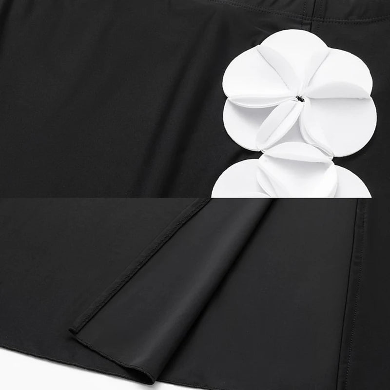New Women Bandeau 3D Flower Color One Piece Swimsuit and Skirt