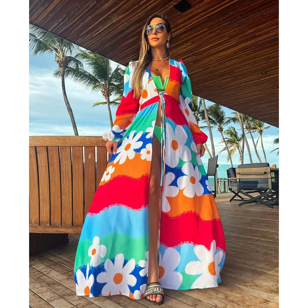Blue Eyes Bikini Beach Cover Up Tunics For Beach Long Kaftan Bikini Cover Up Robe de Plage Sarong Beach Swimsuit Cover-ups