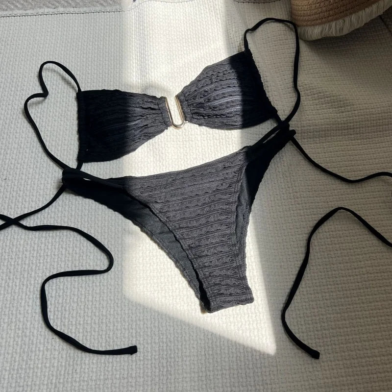 Bikinis Bathing Suit Women Lace Up Backless Hollow Out Thong Split