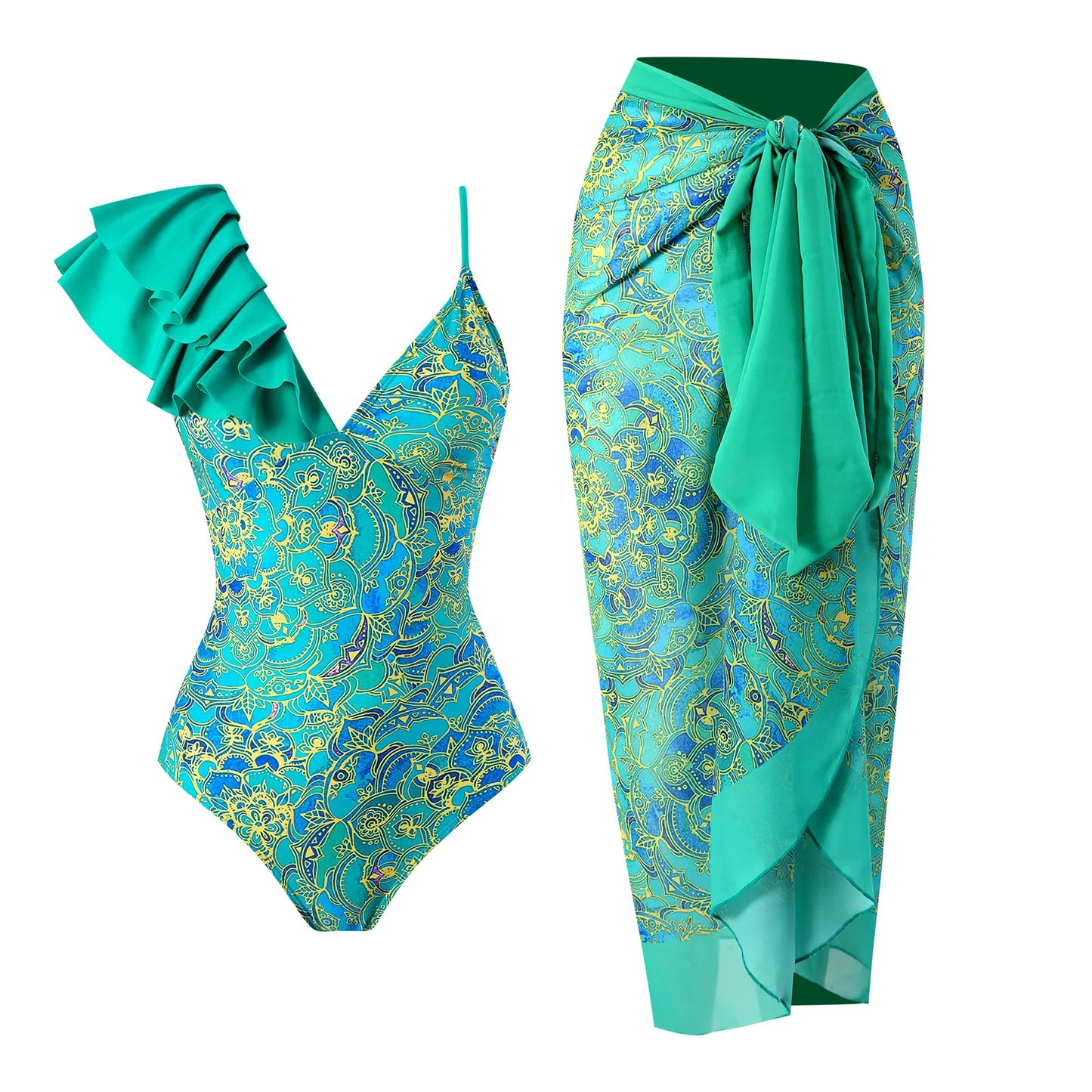 2024 New 2-Piece Women Bikini Set Push Up Floral Printed Ruffle Bikinis Strappy Bandage Swimwear Brazilian Biquini Bathing Suit
