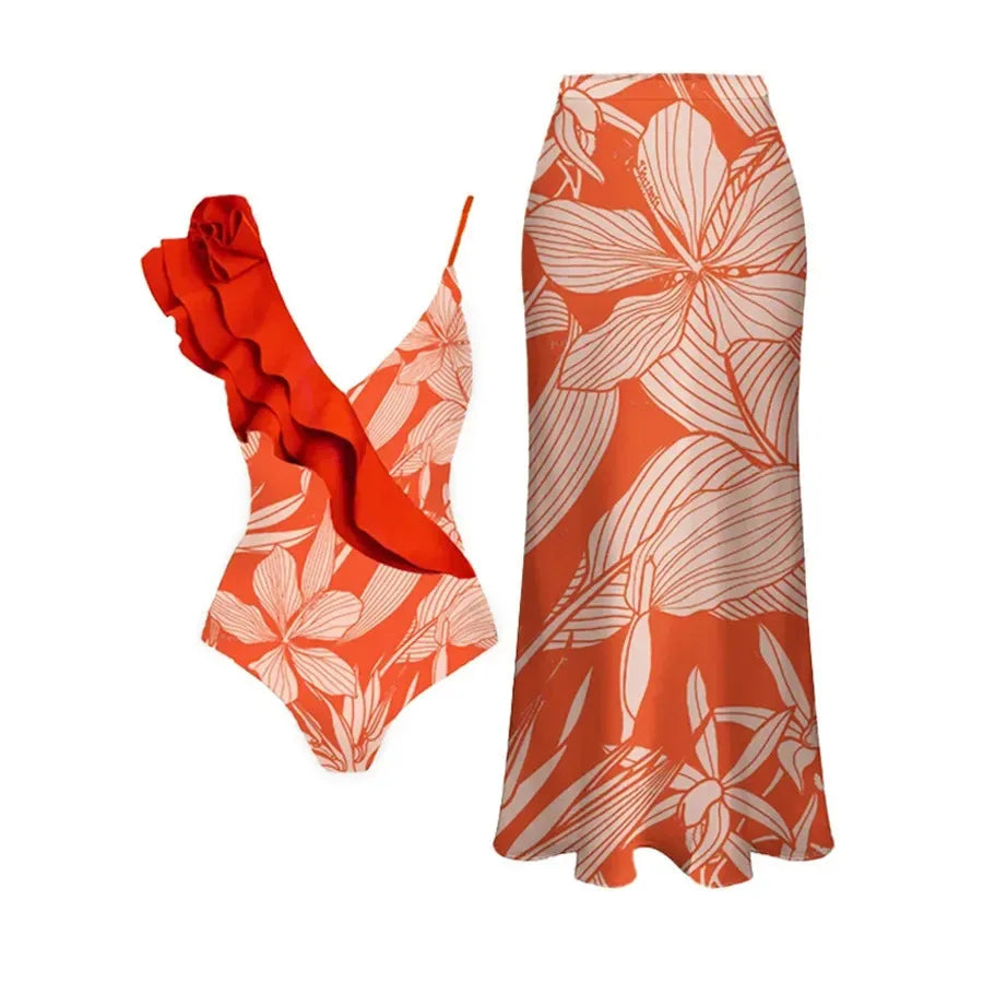 2024 New 2-Piece Women Bikini Set Push Up Floral Printed Ruffle Bikinis Strappy Bandage Swimwear Brazilian Biquini Bathing Suit