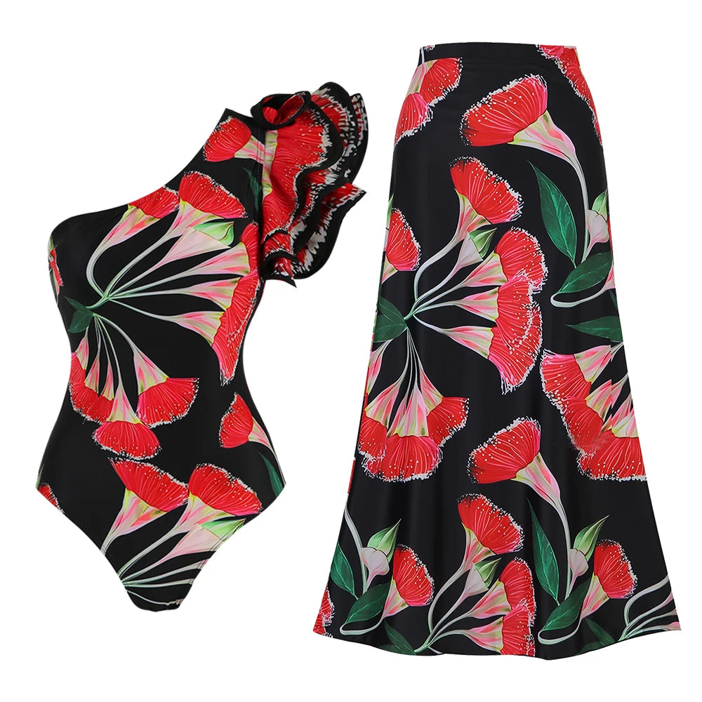 2024 New 2-Piece Women Bikini Set Push Up Floral Printed Ruffle Bikinis Strappy Bandage Swimwear Brazilian Biquini Bathing Suit