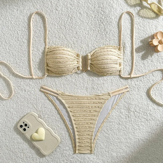 Bikinis Bathing Suit Women Lace Up Backless Hollow Out Thong Split