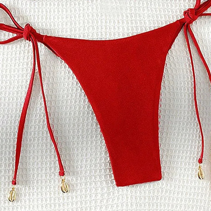 2 Pcs/Set Bikini Set Sexy Bikinis 2025 Bathing Suit Solid Color Halter