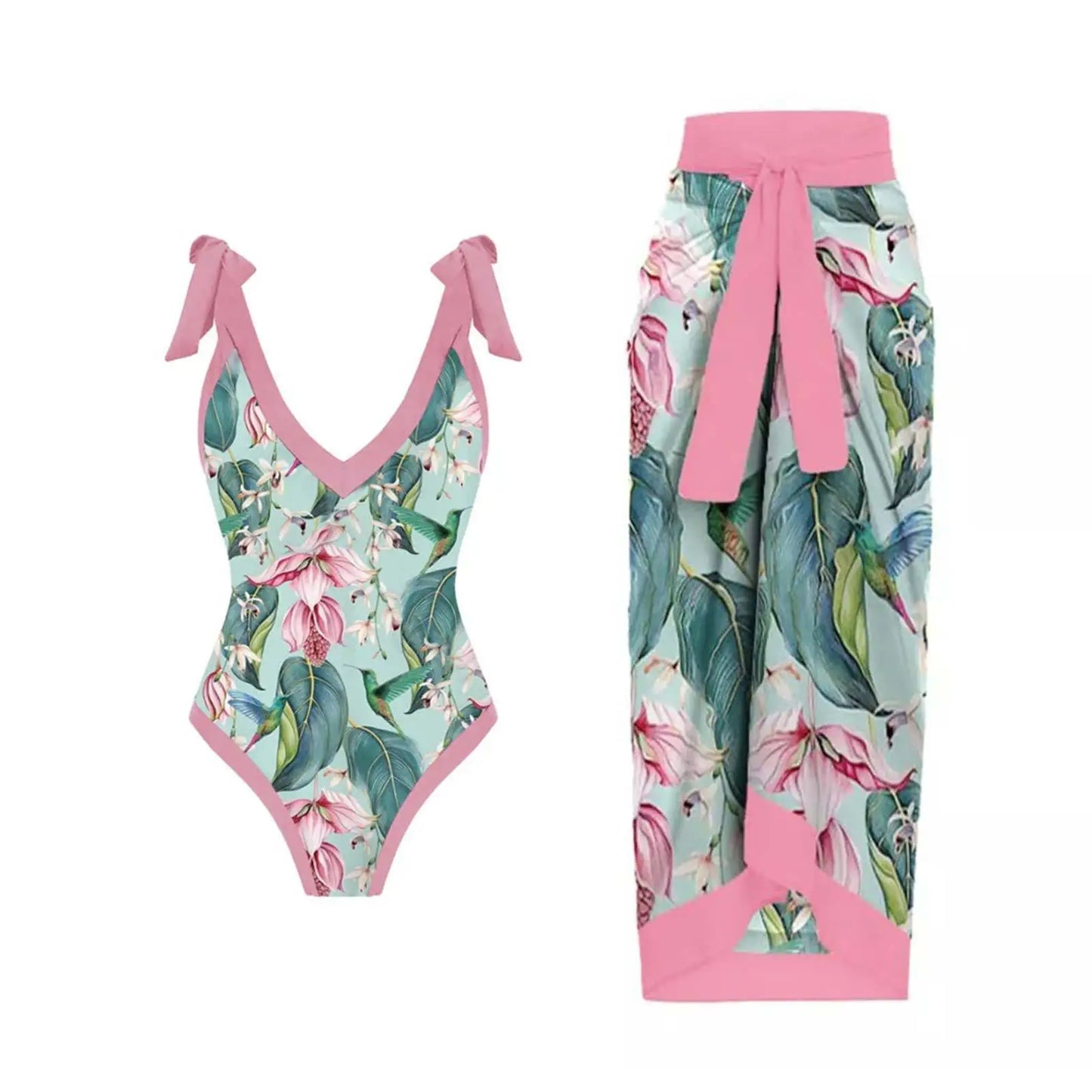 2024 New 2-Piece Women Bikini Set Push Up Floral Printed Ruffle Bikinis Strappy Bandage Swimwear Brazilian Biquini Bathing Suit