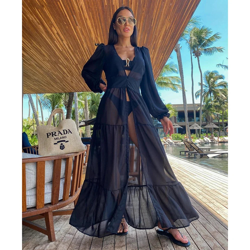 Blue Eyes Bikini Beach Cover Up Tunics For Beach Long Kaftan Bikini Cover Up Robe de Plage Sarong Beach Swimsuit Cover-ups