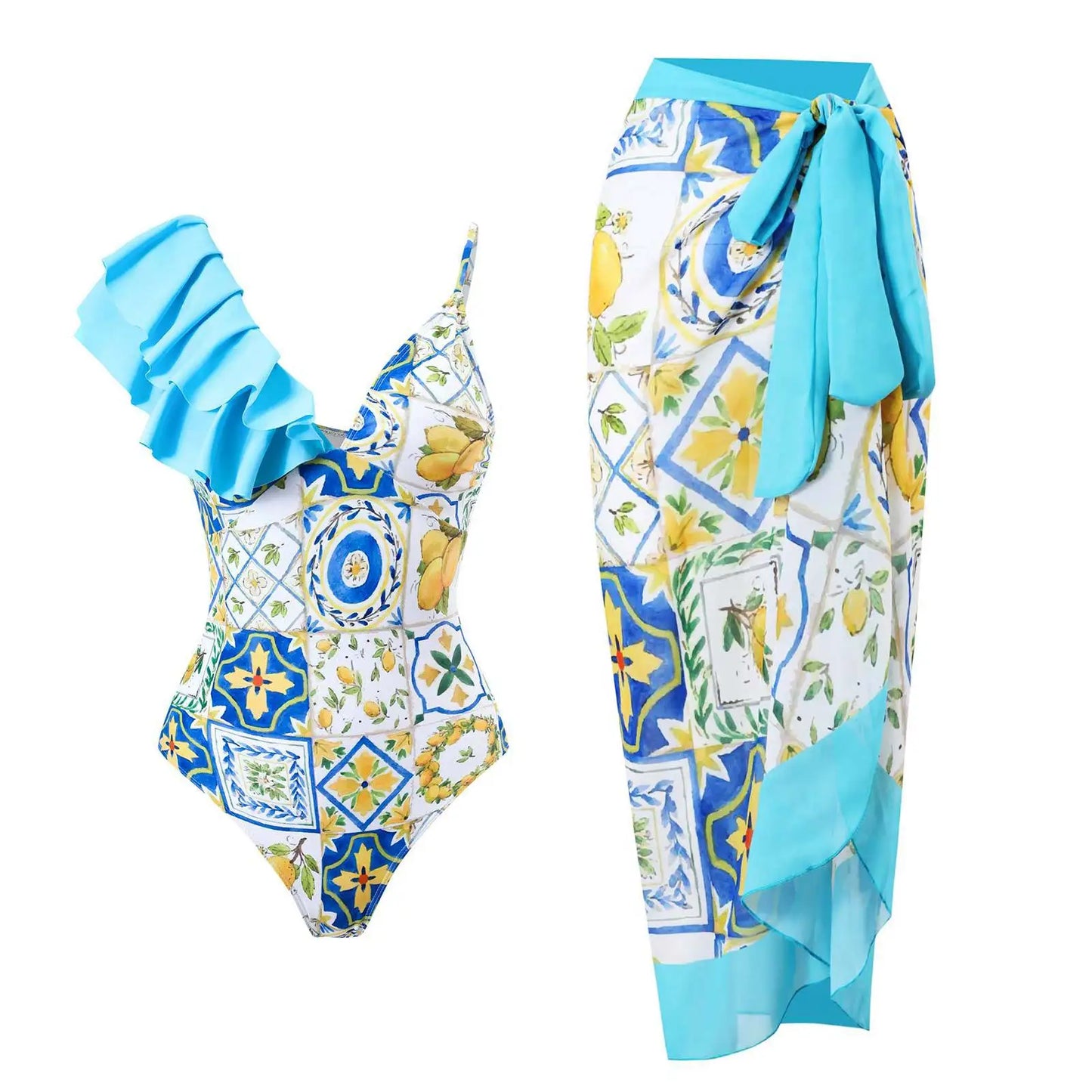 2024 New 2-Piece Women Bikini Set Push Up Floral Printed Ruffle Bikinis Strappy Bandage Swimwear Brazilian Biquini Bathing Suit