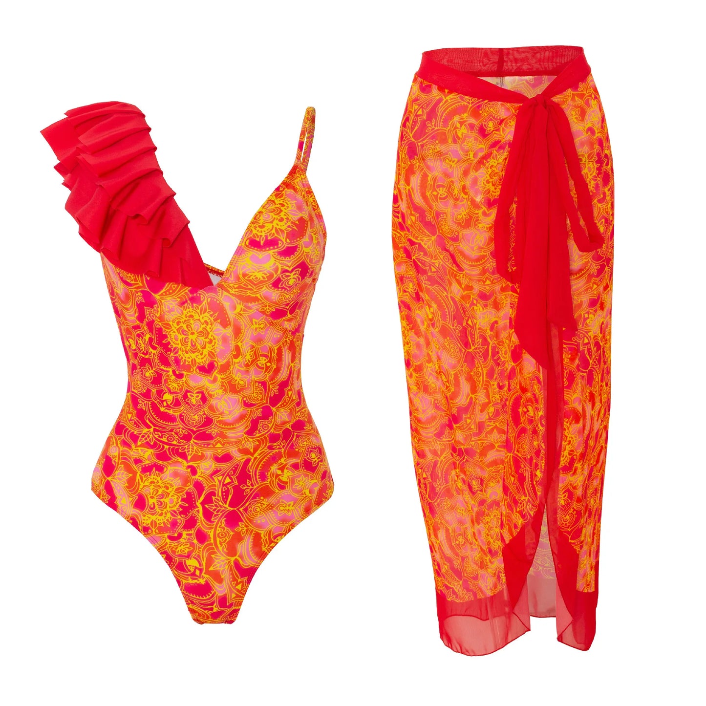 2024 New 2-Piece Women Bikini Set Push Up Floral Printed Ruffle Bikinis Strappy Bandage Swimwear Brazilian Biquini Bathing Suit