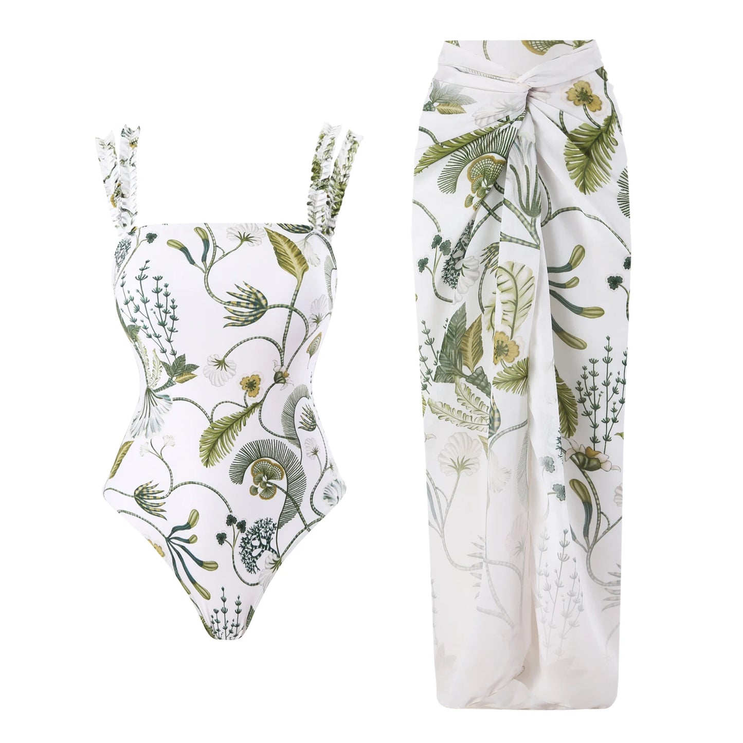 2024 New 2-Piece Women Bikini Set Push Up Floral Printed Ruffle Bikinis Strappy Bandage Swimwear Brazilian Biquini Bathing Suit
