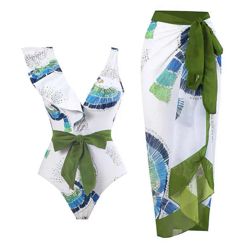2024 New 2-Piece Women Bikini Set Push Up Floral Printed Ruffle Bikinis Strappy Bandage Swimwear Brazilian Biquini Bathing Suit