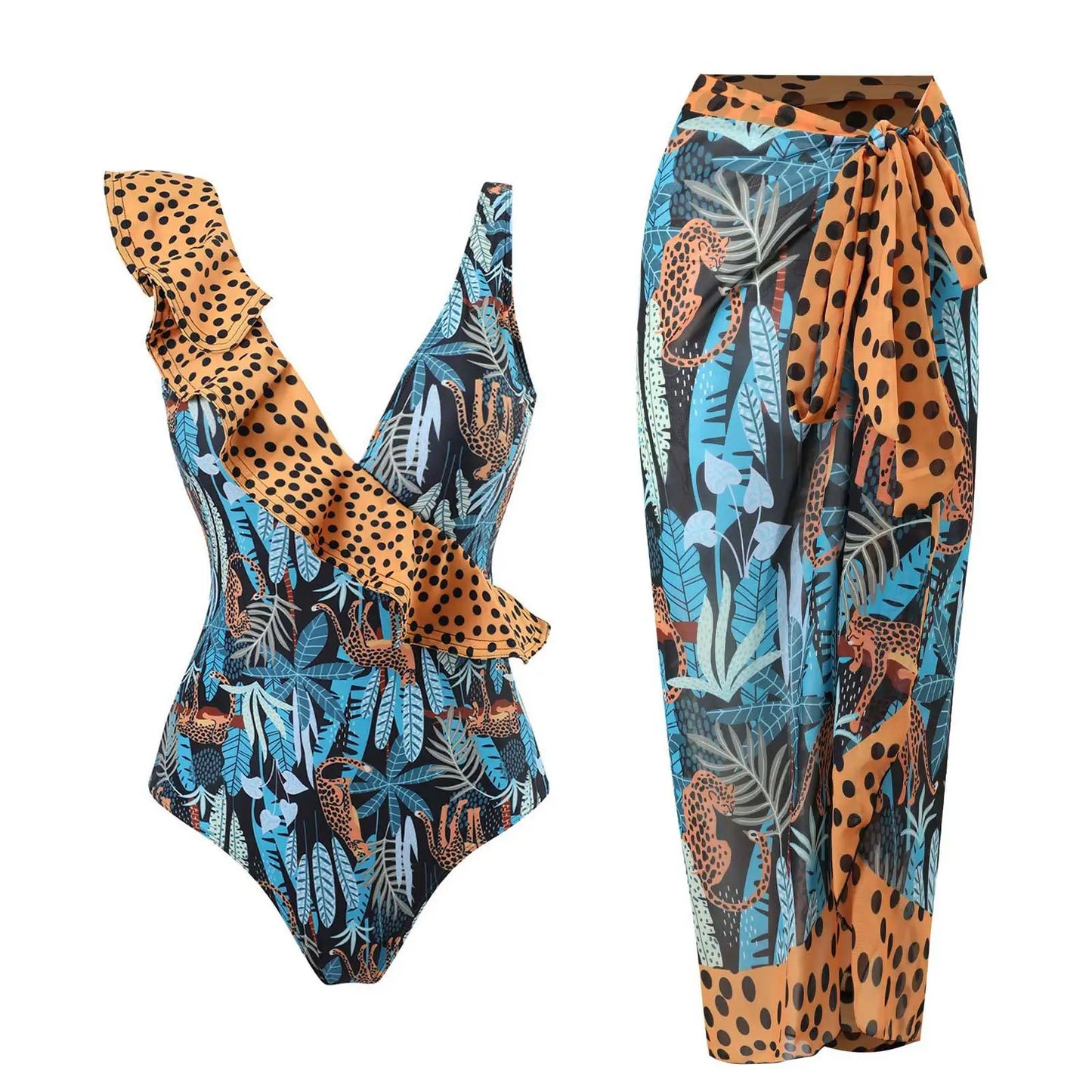 2024 New 2-Piece Women Bikini Set Push Up Floral Printed Ruffle Bikinis Strappy Bandage Swimwear Brazilian Biquini Bathing Suit