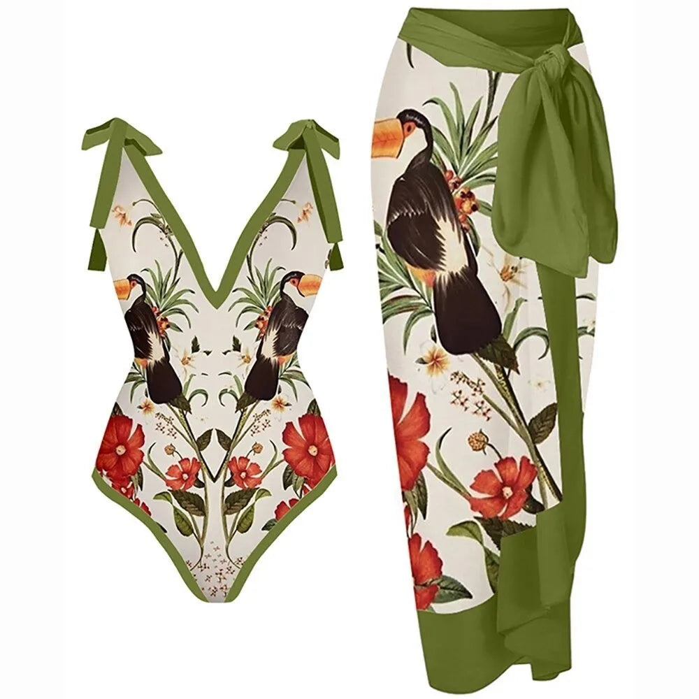 2024 New 2-Piece Women Bikini Set Push Up Floral Printed Ruffle Bikinis Strappy Bandage Swimwear Brazilian Biquini Bathing Suit