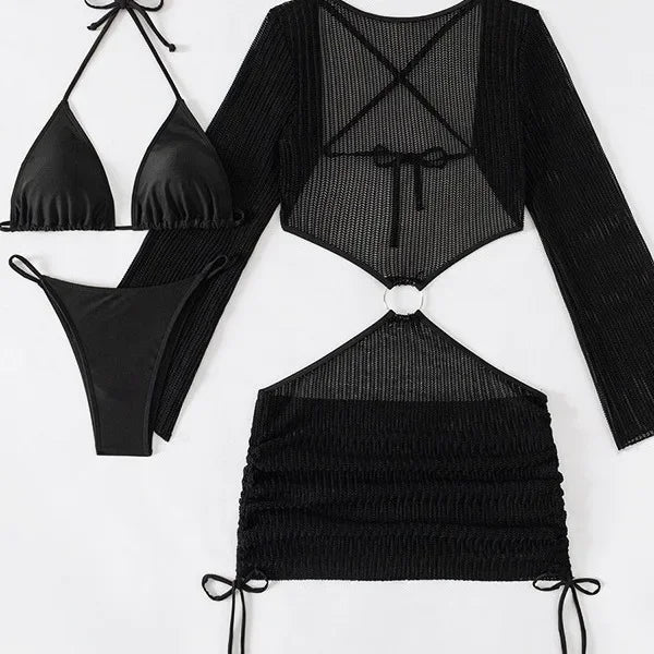 New Hot Sale Of The Season Pure Color Three-piece Bikini Swimsuit Separate Design Cross-Border Swimwear Elegant Feminine Fashion