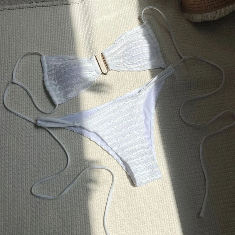 Bikinis Bathing Suit Women Lace Up Backless Hollow Out Thong Split