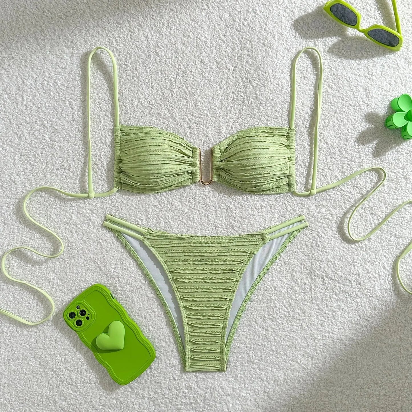 Bikinis Bathing Suit Women Lace Up Backless Hollow Out Thong Split