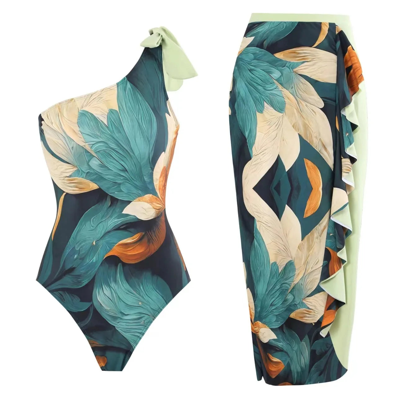2024 New 2-Piece Women Bikini Set Push Up Floral Printed Ruffle Bikinis Strappy Bandage Swimwear Brazilian Biquini Bathing Suit