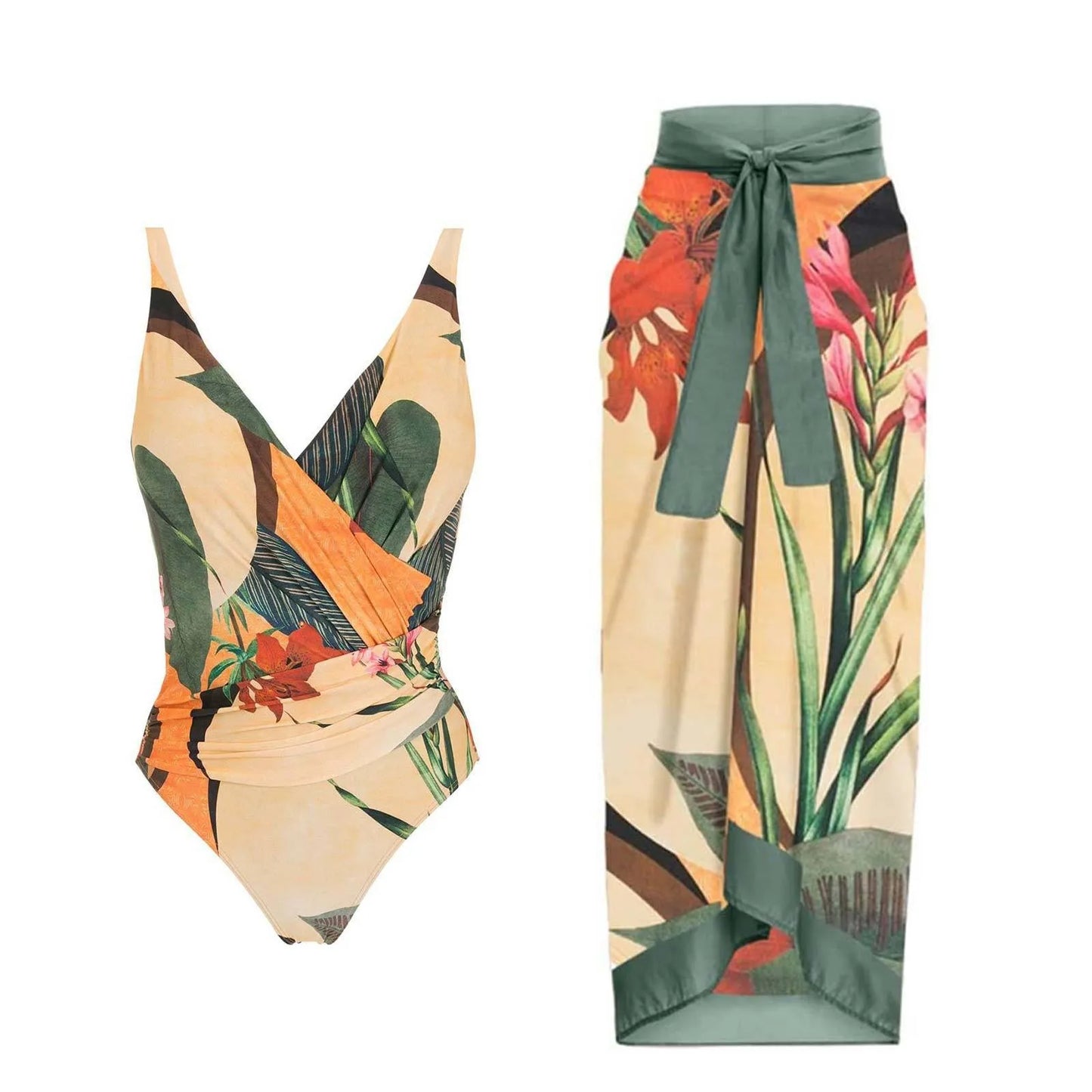 2024 New 2-Piece Women Bikini Set Push Up Floral Printed Ruffle Bikinis Strappy Bandage Swimwear Brazilian Biquini Bathing Suit