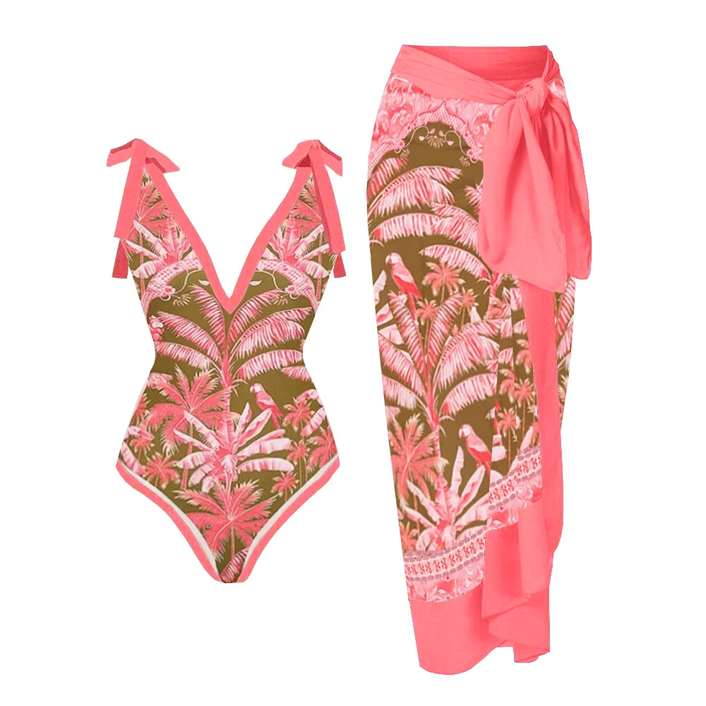2024 New 2-Piece Women Bikini Set Push Up Floral Printed Ruffle Bikinis Strappy Bandage Swimwear Brazilian Biquini Bathing Suit