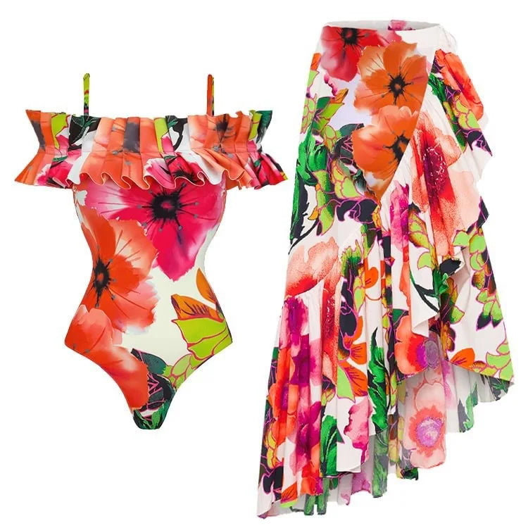 2024 New 2-Piece Women Bikini Set Push Up Floral Printed Ruffle Bikinis Strappy Bandage Swimwear Brazilian Biquini Bathing Suit