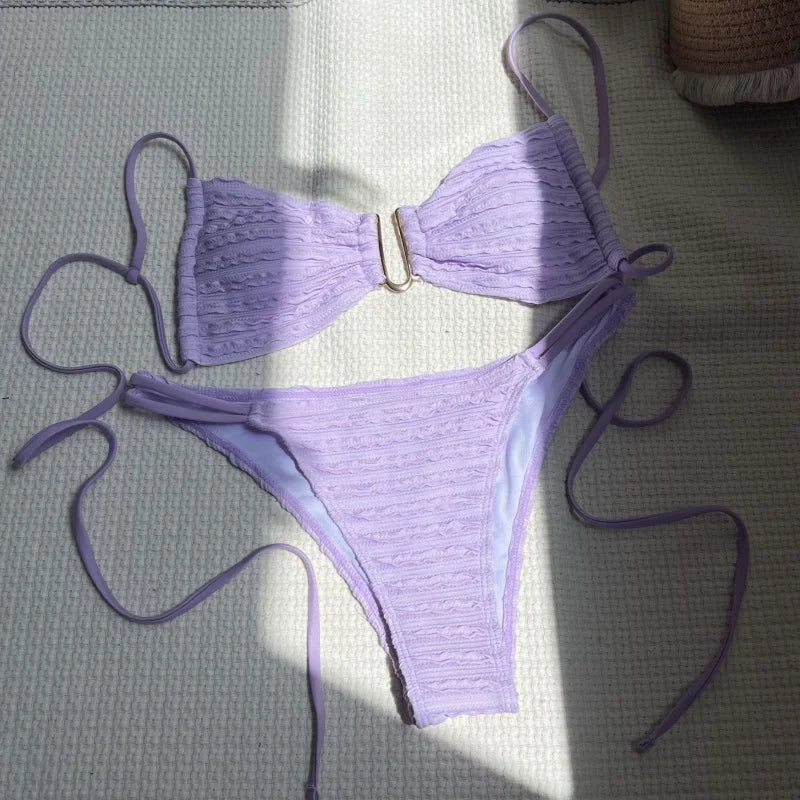 Bikinis Bathing Suit Women Lace Up Backless Hollow Out Thong Split