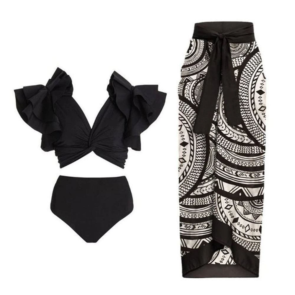 2024 New 2-Piece Women Bikini Set Push Up Floral Printed Ruffle Bikinis Strappy Bandage Swimwear Brazilian Biquini Bathing Suit